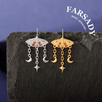 Crimson Moth - 925 Silver Threadless Stud / Fits Vertical Helix Hidden Rook Earring