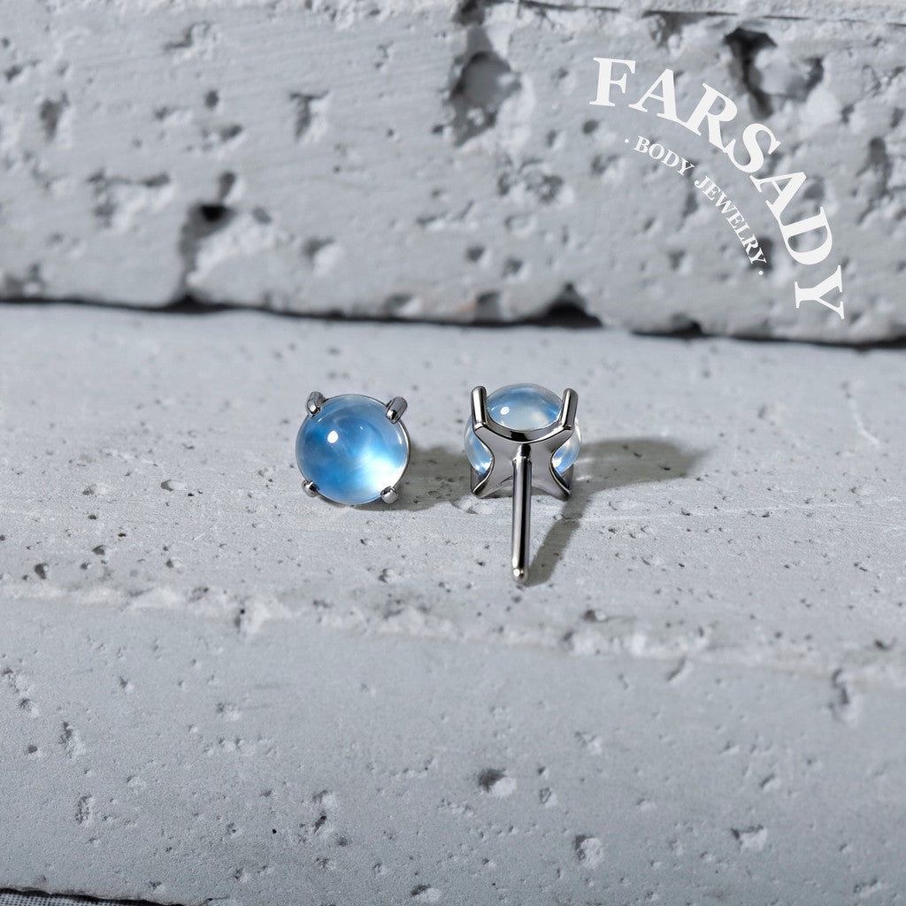 Lunar Nacre - F136 Titanium Natural Moonstone Replacement Tops / Fits Threadless Ear Studs