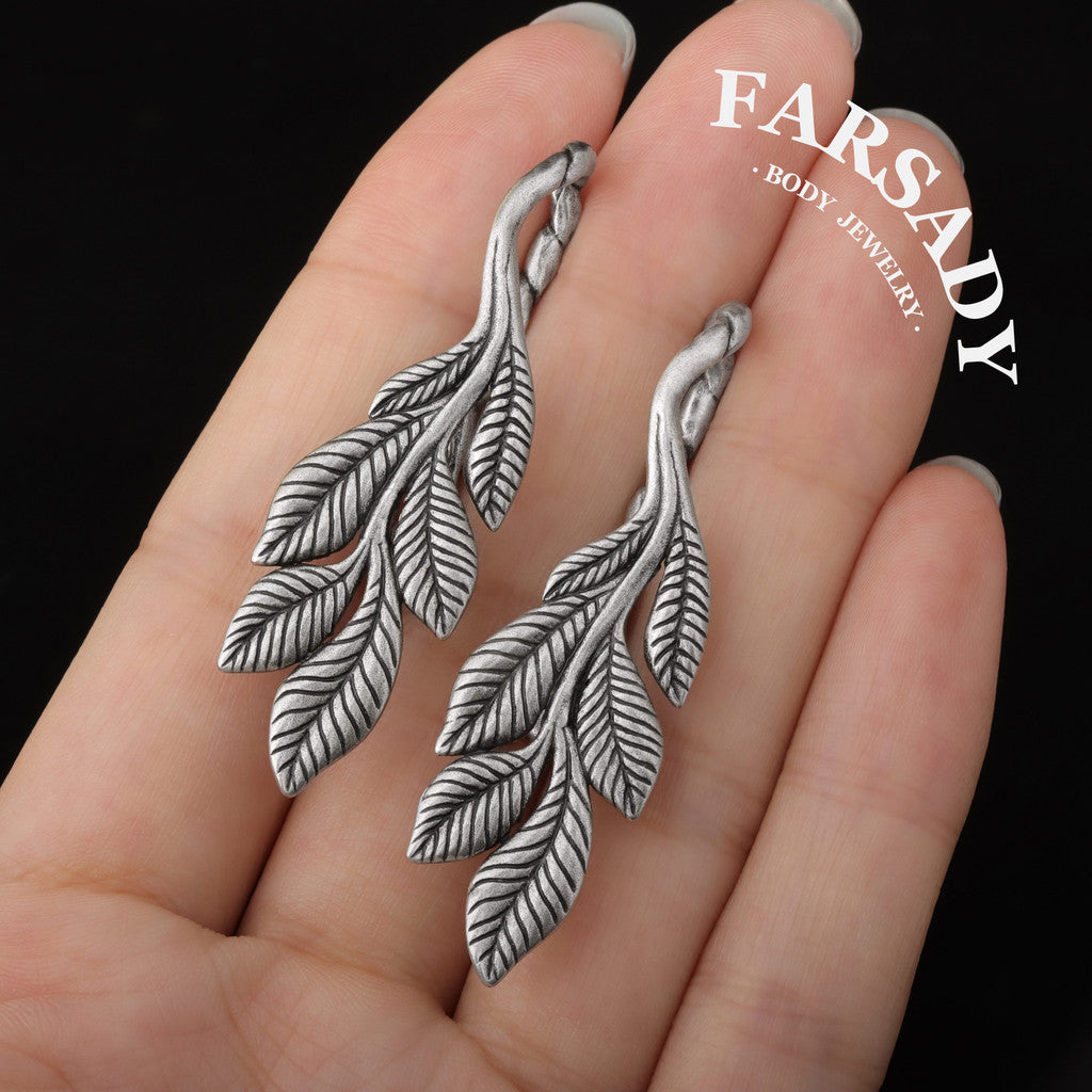Thin Leaf - 316L Hanging Style Ear Weights / Fits 4G 2G Stretched Ear Lobes Tunnels Plugs