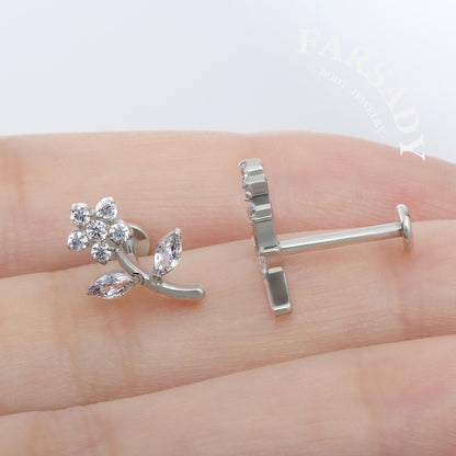 Sprout Bloom - F136 Titanium Internally Threaded Stud / Fits Cartilage Helix Tragus Lobe Piercing