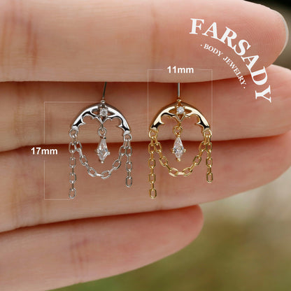 Crescent Tassel - 925 Silver Threadless Stud / Fits Vertical Helix Hidden Rook Earring