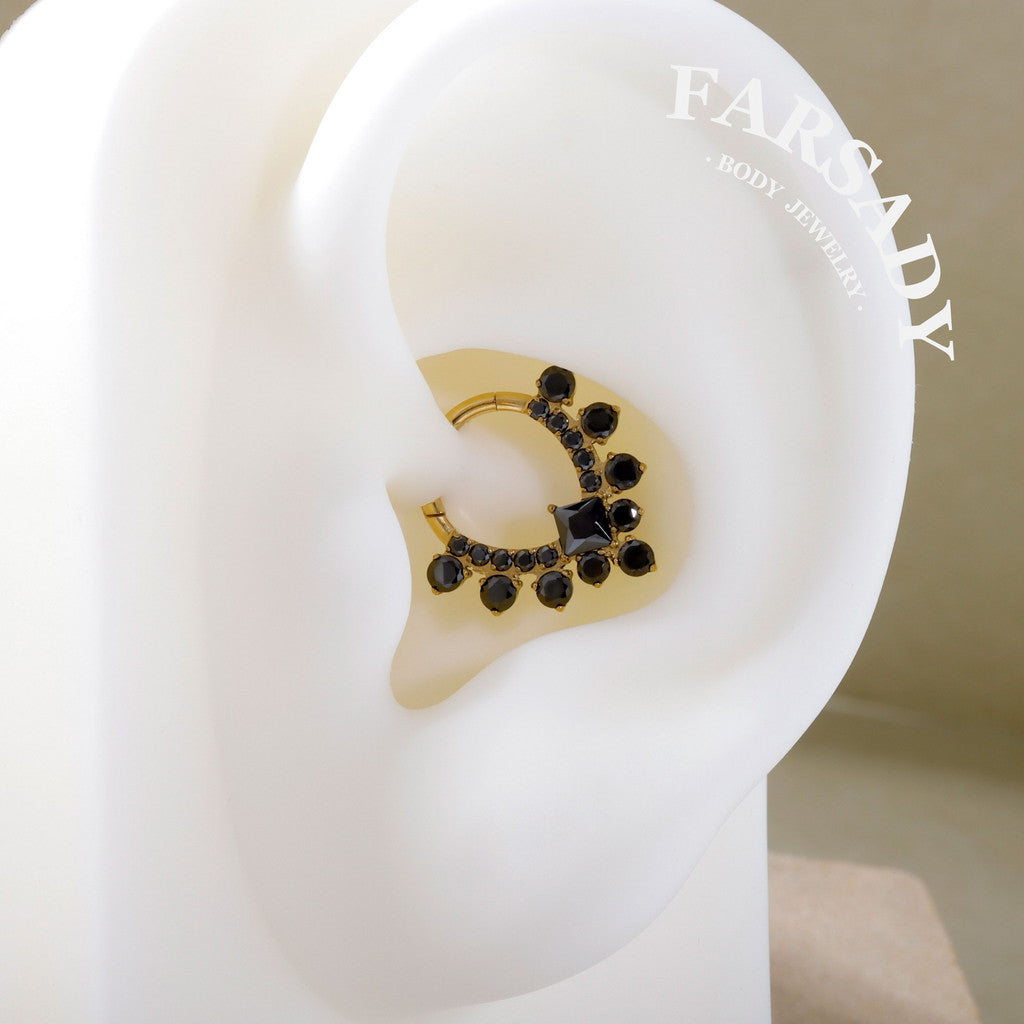 Obsidian Veil - F136 Titanium Hinged Clicker Hoop / Fits 16G Septum Ring Helix Conch Cartilage Earring