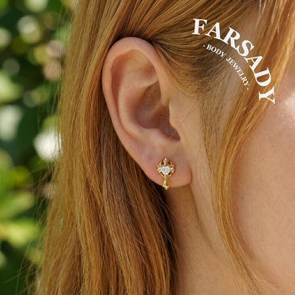 Sacred Heart - 925 Silver Threadless Stud / Fits Cartilage Helix Tragus Lobe Nostril Piercing