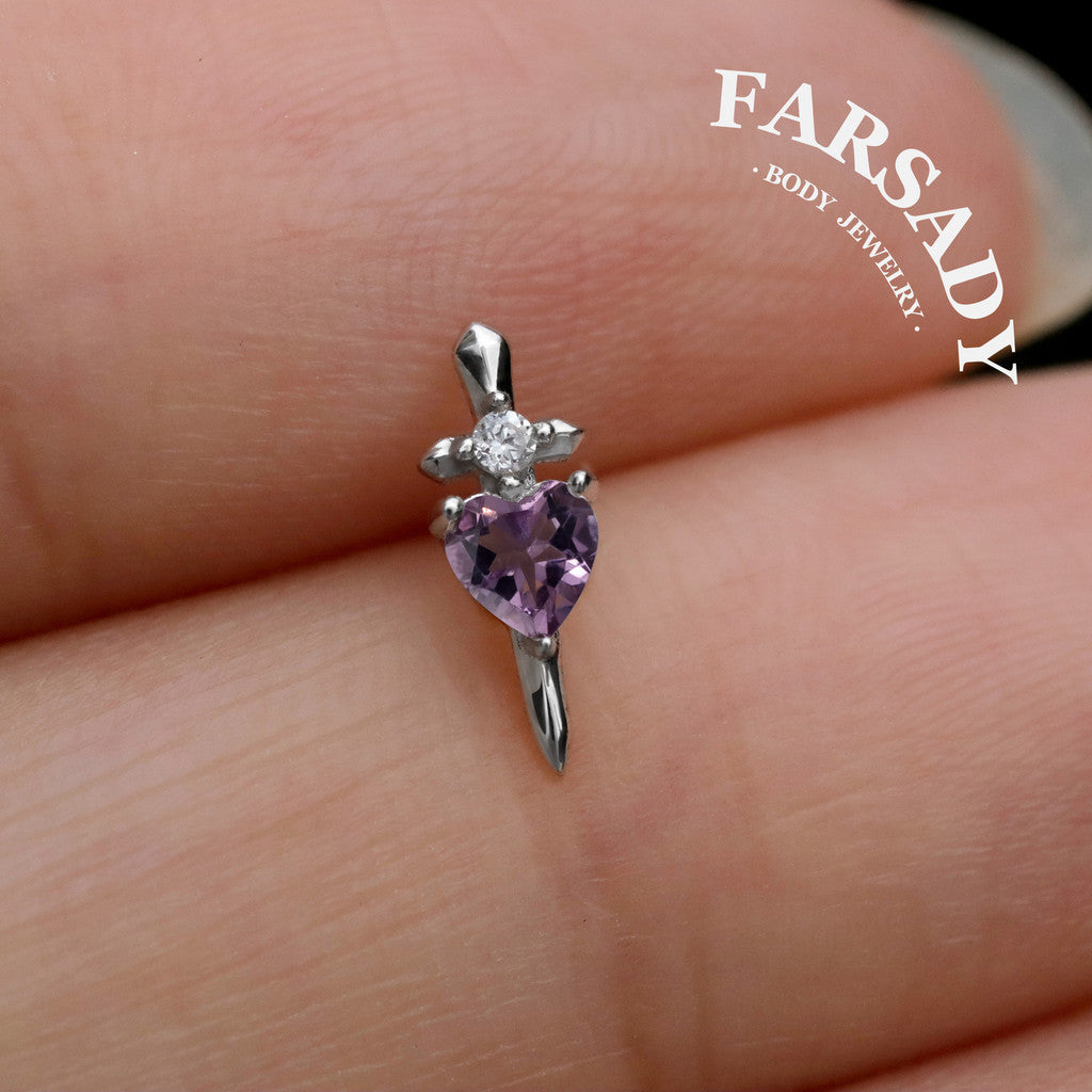 Amethyst Blade - Sterling Silver Push In Stud / Fits Cartilage Helix Tragus Lobe Earring  Nose Stud