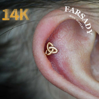 Trinity Knot - Solid 14K Gold Threadless Stud / Fits Cartilage Helix Tragus Lobe Nostril Piercing