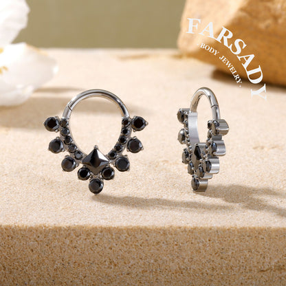 Obsidian Veil - F136 Titanium Hinged Clicker Hoop / Fits 16G Septum Ring Helix Conch Cartilage Earring