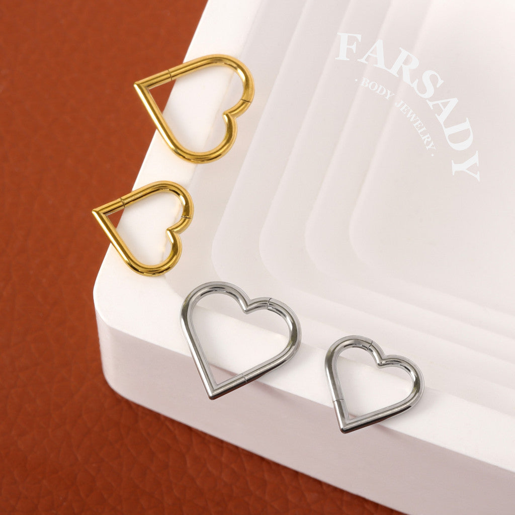 16G Titanium Heart Daith Earring, Hinged Clicker Hoop Gold Plated, Daith Piercing Jewelry, Helix Tragus Ring 1.2x8mm 10mm
