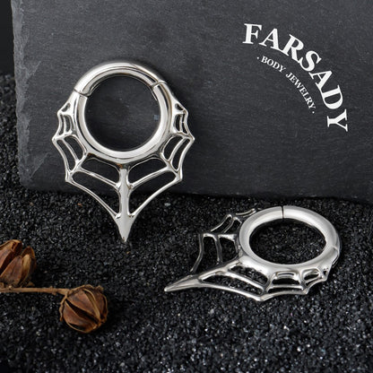 Spiderweb Ear Weights Hoop 5mm Stretched Ear 4 Gauges Earring Plugs Heavy Ear Weights Hanger Easy Clasp Gothic Ear Tunnels Lobe Stretching Body Jewelry