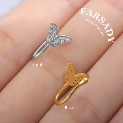 Crystal Winglet Hook - 925 Silver Fake Nose Ring / Fit Non-Pierced Nose Ring