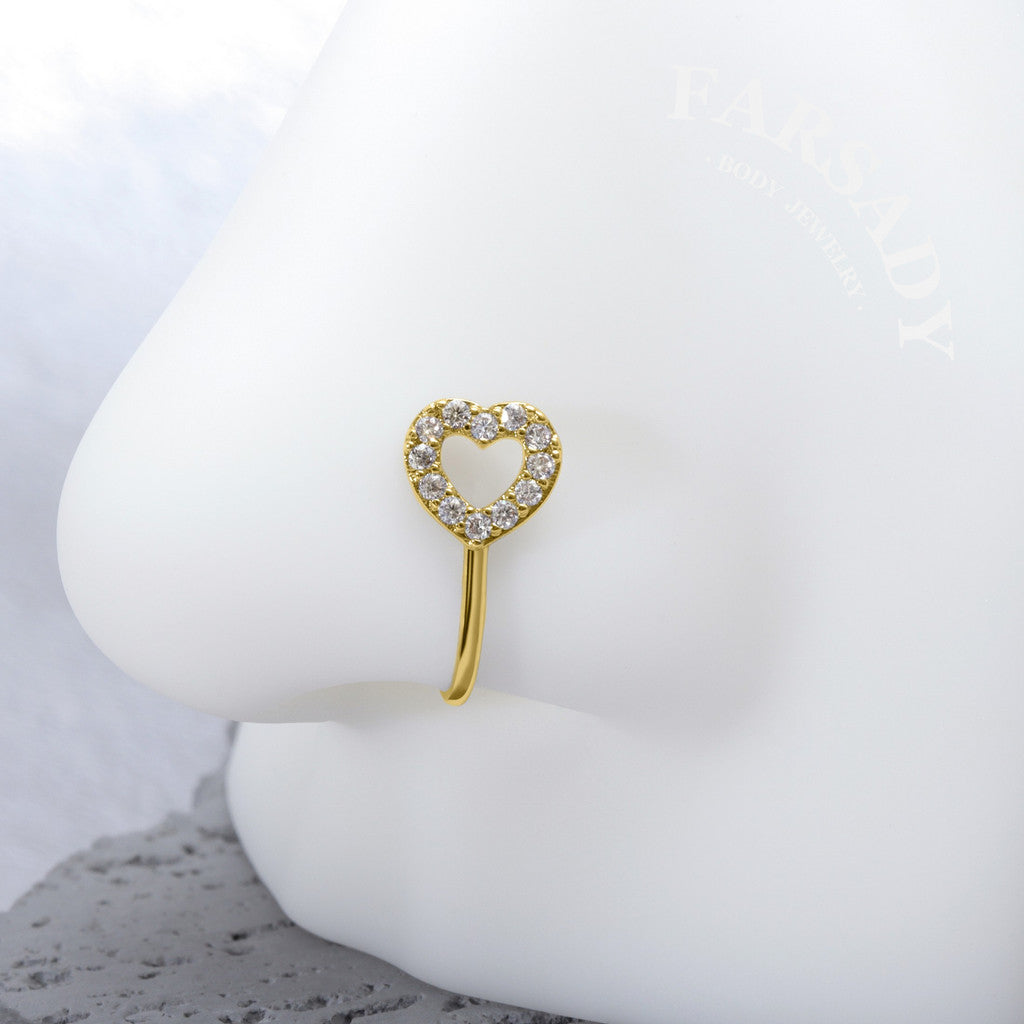 Hollow Heart Halo - 925 Silver Fake Nose Ring / Fit Non-Pierced Nose Ring