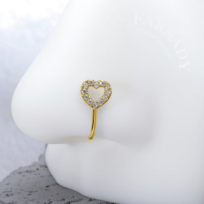 Hollow Heart Halo - 925 Silver Fake Nose Ring / Fit Non-Pierced Nose Ring