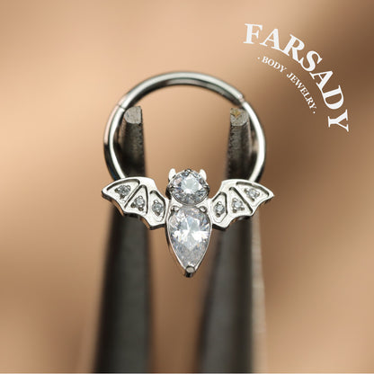 Moon Bat - ASTM F136 Titanium Hinged Clicker Hoop / Fits 16G Septum Ring Helix Conch Cartilage Earring