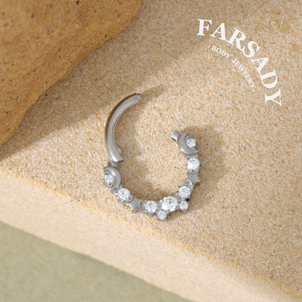 Lunar Constellation - F136 Titanium Hinged Clicker Hoop / Fits 16G Septum Ring Helix Conch Cartilage Earring