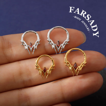 Crimson Spire - 925 Silver CZ Hinged Clicker Hoop / Fits 16G Septum Ring Helix Conch Daith Earring