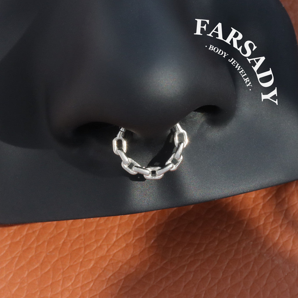 Chain Loop - CZ Hinged Clicker Hoop / Fits 16G Septum Ring Helix Conch Cartilage Earring