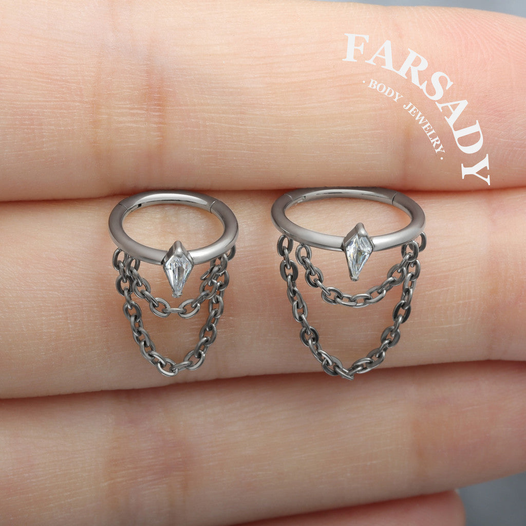 Draped Chain - ASTM F136 Titanium Hinged Clicker Hoop / Fits 16G Helix Conch Cartilage Earring