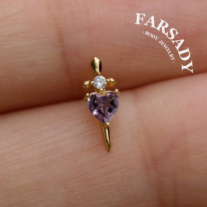 Amethyst Blade - Sterling Silver Push In Stud / Fits Cartilage Helix Tragus Lobe Earring  Nose Stud