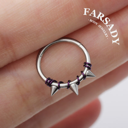 Violet Bind - Purple Wire Spike Hinged Clicker Hoop / Fits 16G Septum Ring Helix Conch Cartilage Earring