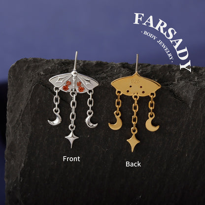 Crimson Moth - 925 Silver Threadless Stud / Fits Vertical Helix Hidden Rook Earring