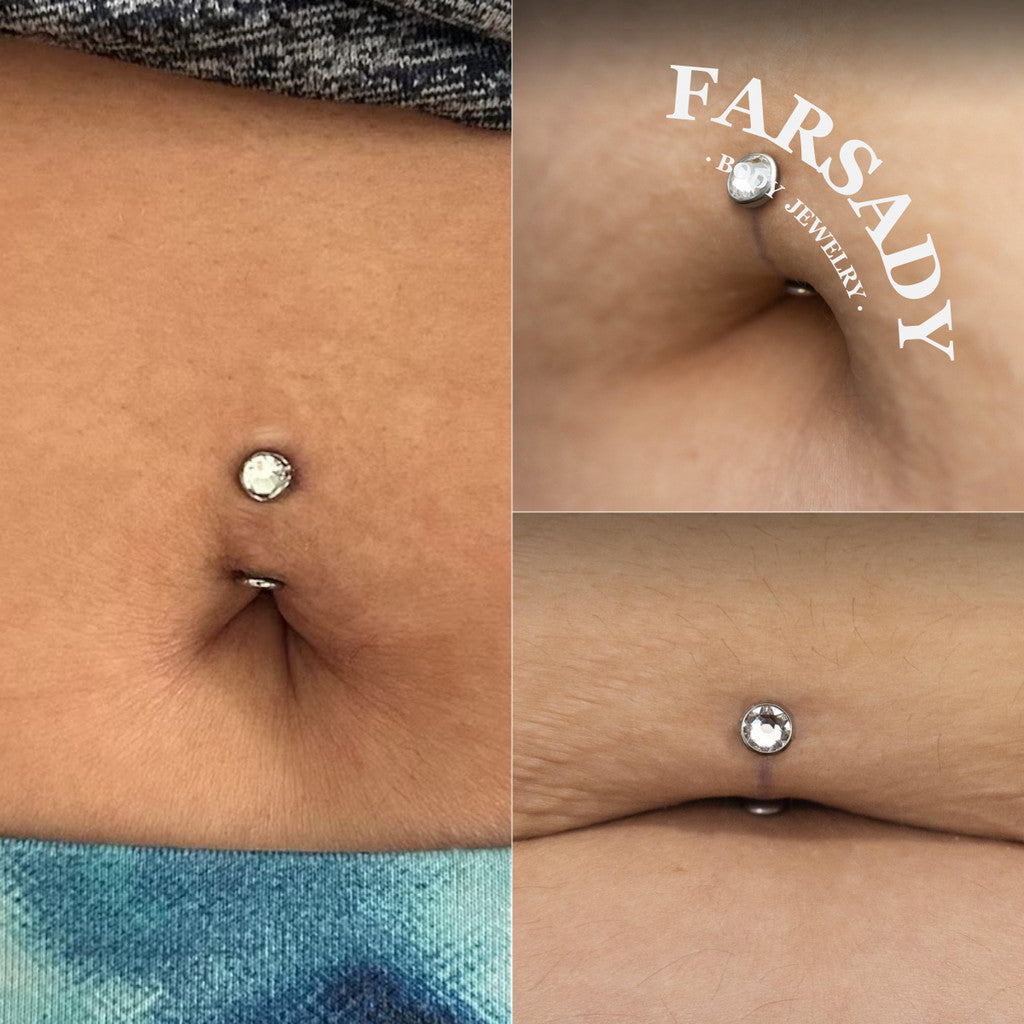 Bezel Arc Spark - F136 Titanium Internally Threaded Belly Button Ring / Fits 14G Navel Piercing