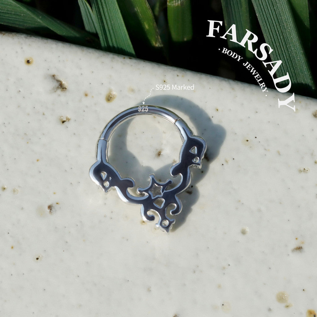 Sterling Silver Star-Shape CZ Septum Ring: S925 Plated 18K Gold, Alt Fashion Daith Earring, Sharp Spike Helix Tragus Conch Hoop Jewelry