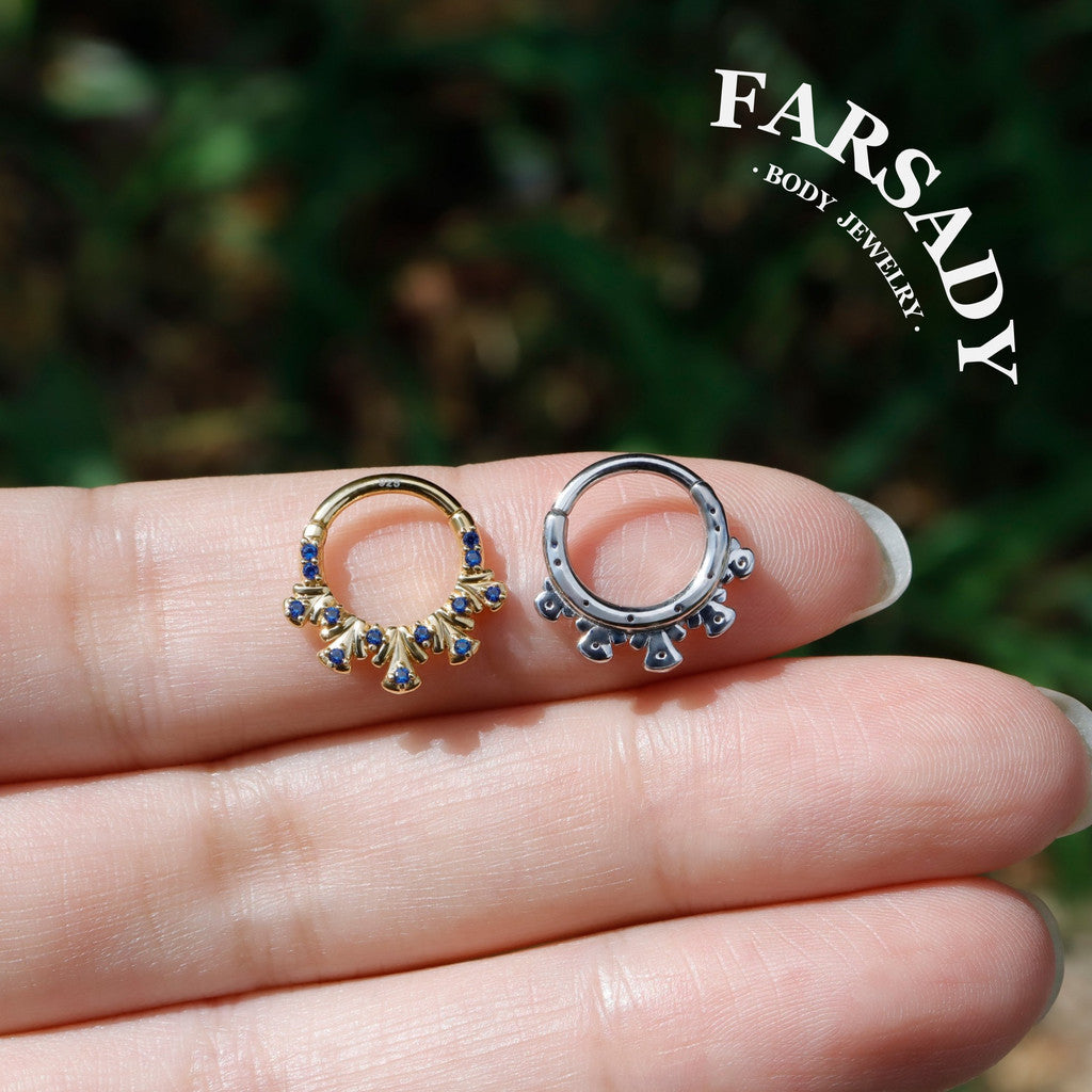Sterling Silver Original Artisan Septum Ring Peacock Display Inspired, 18K Gold Plated 925 Sterling Silver Daith Clicker Earring, Helix Tragus Piercing Hoop