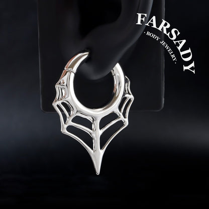 Spiderweb Ear Weights Hoop 5mm Stretched Ear 4 Gauges Earring Plugs Heavy Ear Weights Hanger Easy Clasp Gothic Ear Tunnels Lobe Stretching Body Jewelry