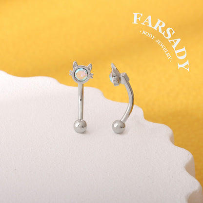 16G AB Cubic Zirconia Cat Curved Barbell, Elegant Silver CZ 8mm Bar Eyebrow Piercings Barbell, Cute Cat CZ Rook Earring, 8mm Cute Cat Rook Barbell