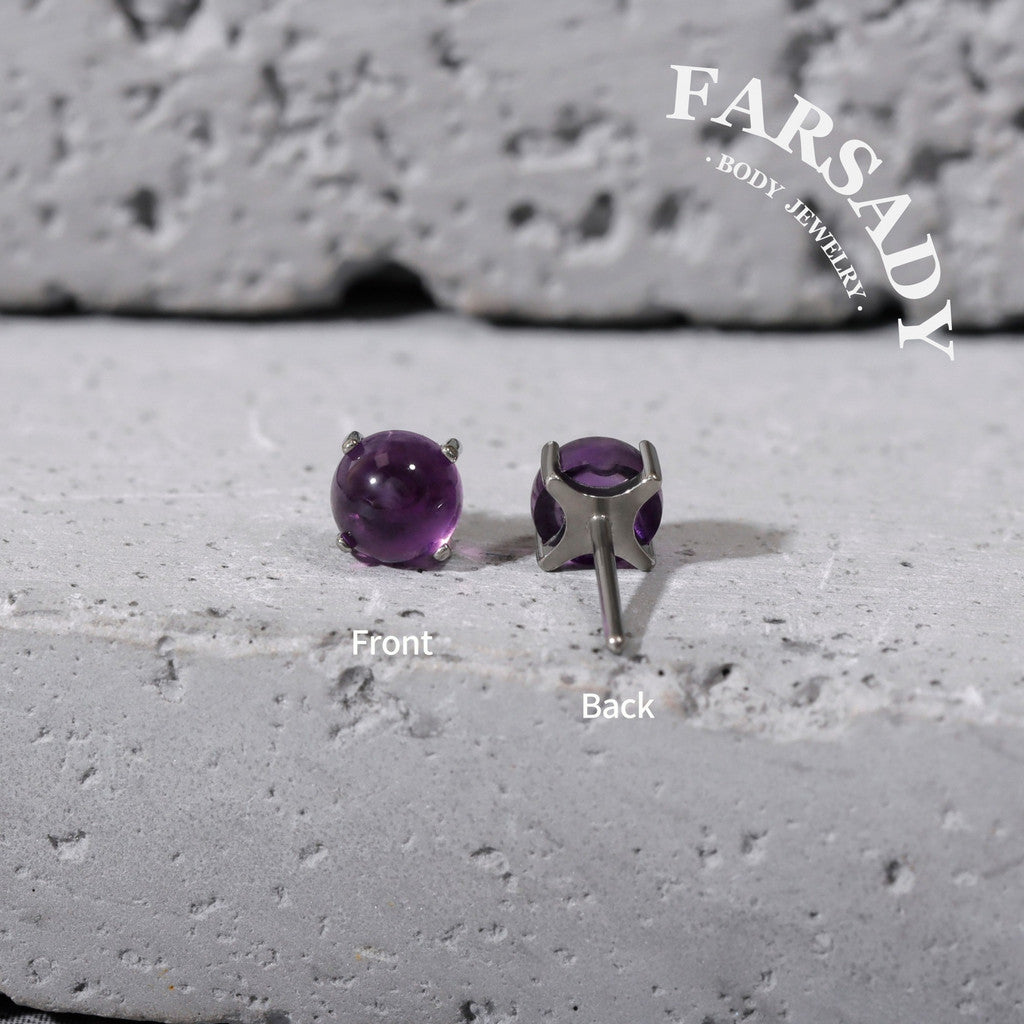 Amethyst Gradus - F136 Titanium Natural Amethyst Replacement Tops / Fits Threadless Ear Studs / Multi Size Tops for Helix Tragus Cartilage Piercing DIY Jewelry Parts