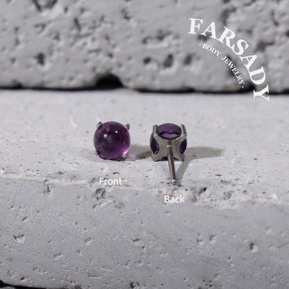 Amethyst Gradus - F136 Titanium Natural Amethyst Replacement Tops / Fits Threadless Ear Studs / Multi Size Tops for Helix Tragus Cartilage Piercing DIY Jewelry Parts