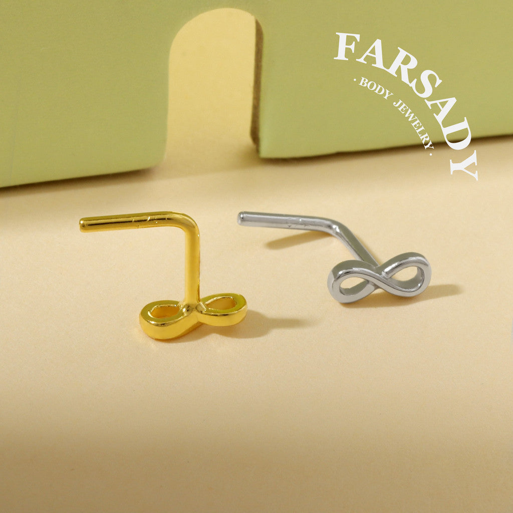Gilded Infinity Knot - 925 Silver L-Shape Stud / Fit 20G Nose Ring