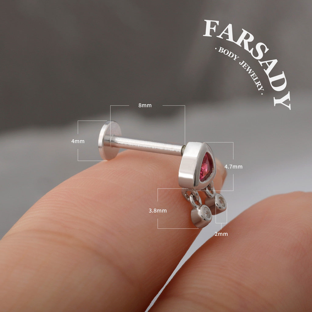 Tide Drop - 925 Silver Internally Threaded Stud / Fits Cartilage Helix Tragus Lobe Piercing