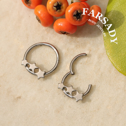 Linked Stars - ASTM F136 Titanium Hinged Clicker Hoop / Fits 16G Septum Ring Helix Conch Cartilage Earring