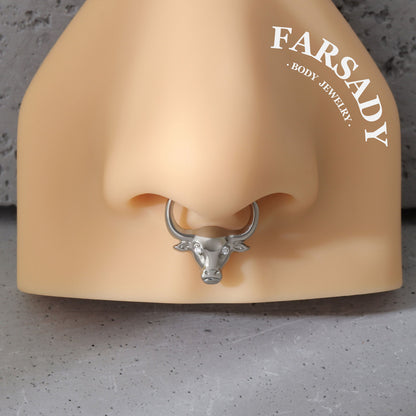 Bull Crest - F136 Titanium Hinged Clicker Hoop / Fits 16G Septum Ring Helix Conch Cartilage Earring