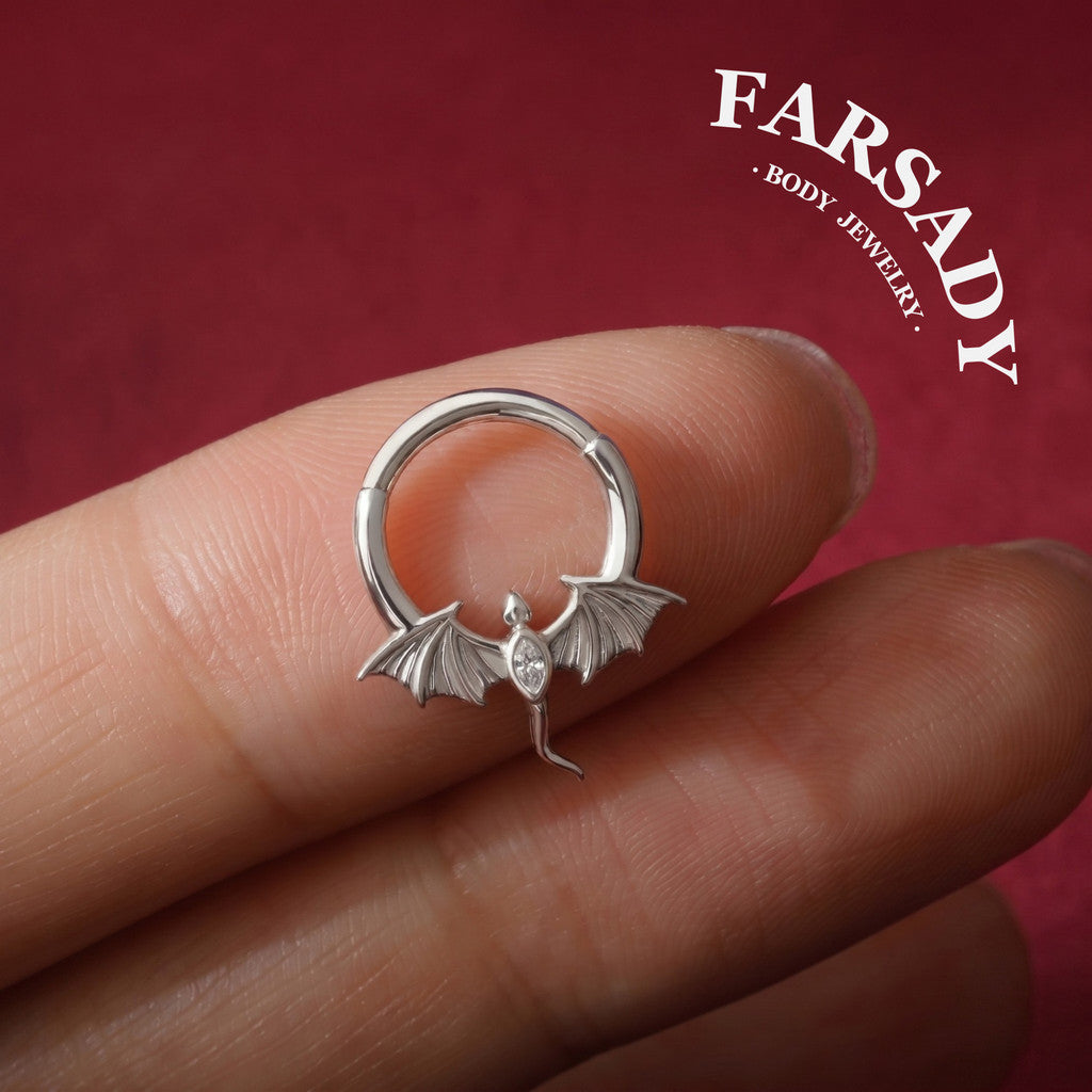 Dusk Wyrm - Dragon Wing CZ Hinged Clicker Hoop / Fits 16G Septum Ring Helix Conch Daith Earring