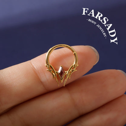 Crimson Spire - 925 Silver CZ Hinged Clicker Hoop / Fits 16G Septum Ring Helix Conch Daith Earring