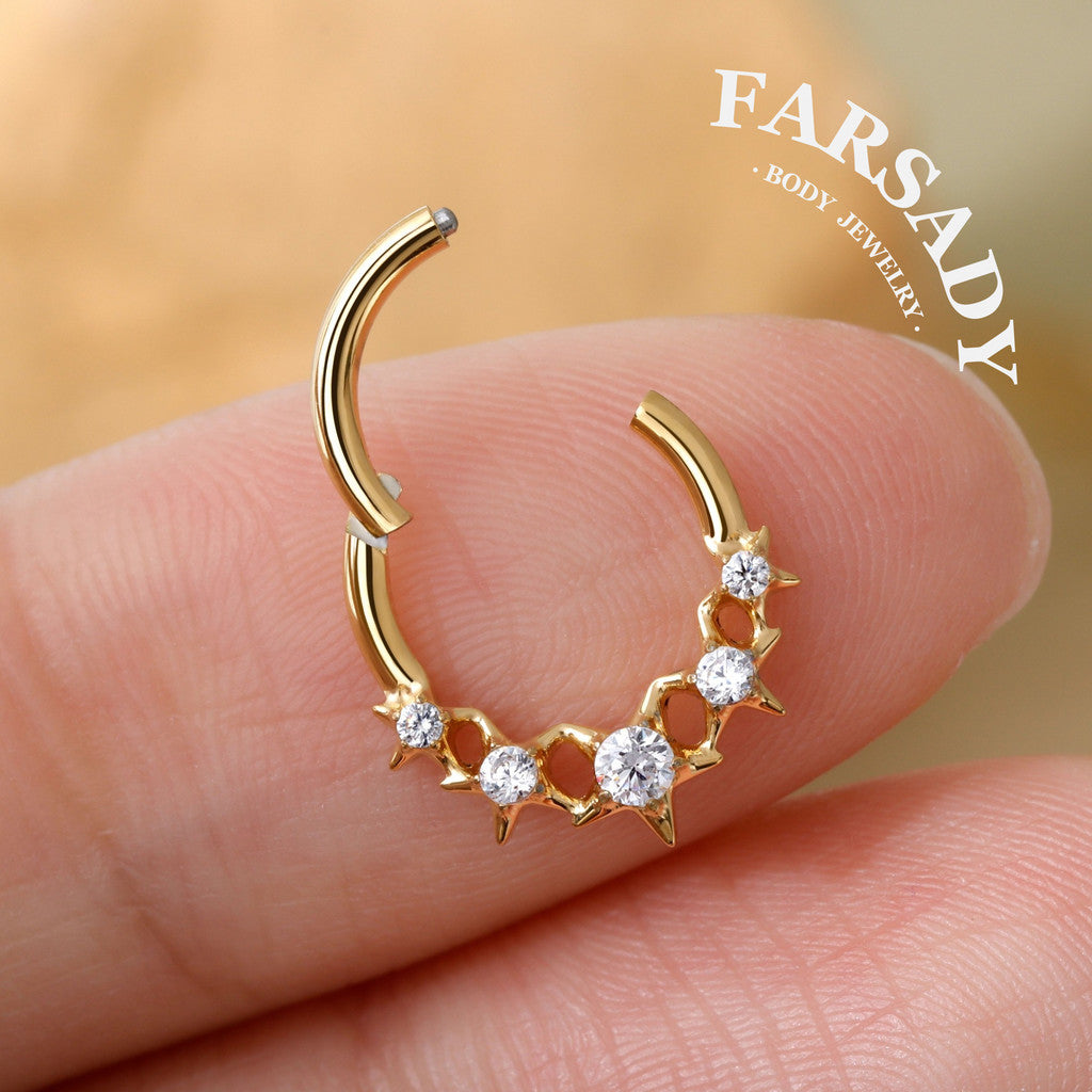 Star Coven - F136 Titanium Hinged Clicker Hoop / Fits 16G Septum Ring Helix Conch Cartilage Earring