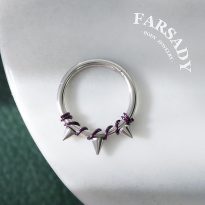Violet Bind - Purple Wire Spike Hinged Clicker Hoop / Fits 16G Septum Ring Helix Conch Cartilage Earring