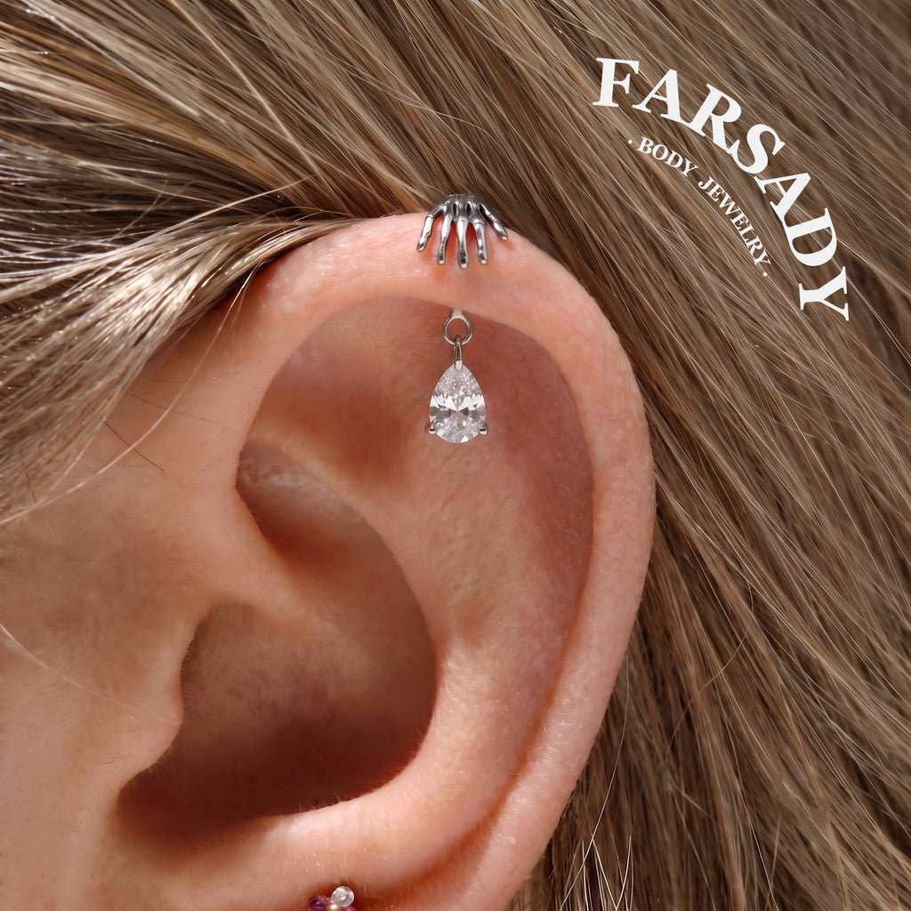 Ghost Palm - F136 Titanium Internally Threaded Stud / Fits Vertical Helix Hidden Rook Earring
