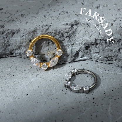 Elongate Bloom - ASTM F136 Titanium Hinged Clicker Hoop / Fits 16G Septum Ring Helix Conch Cartilage Earring