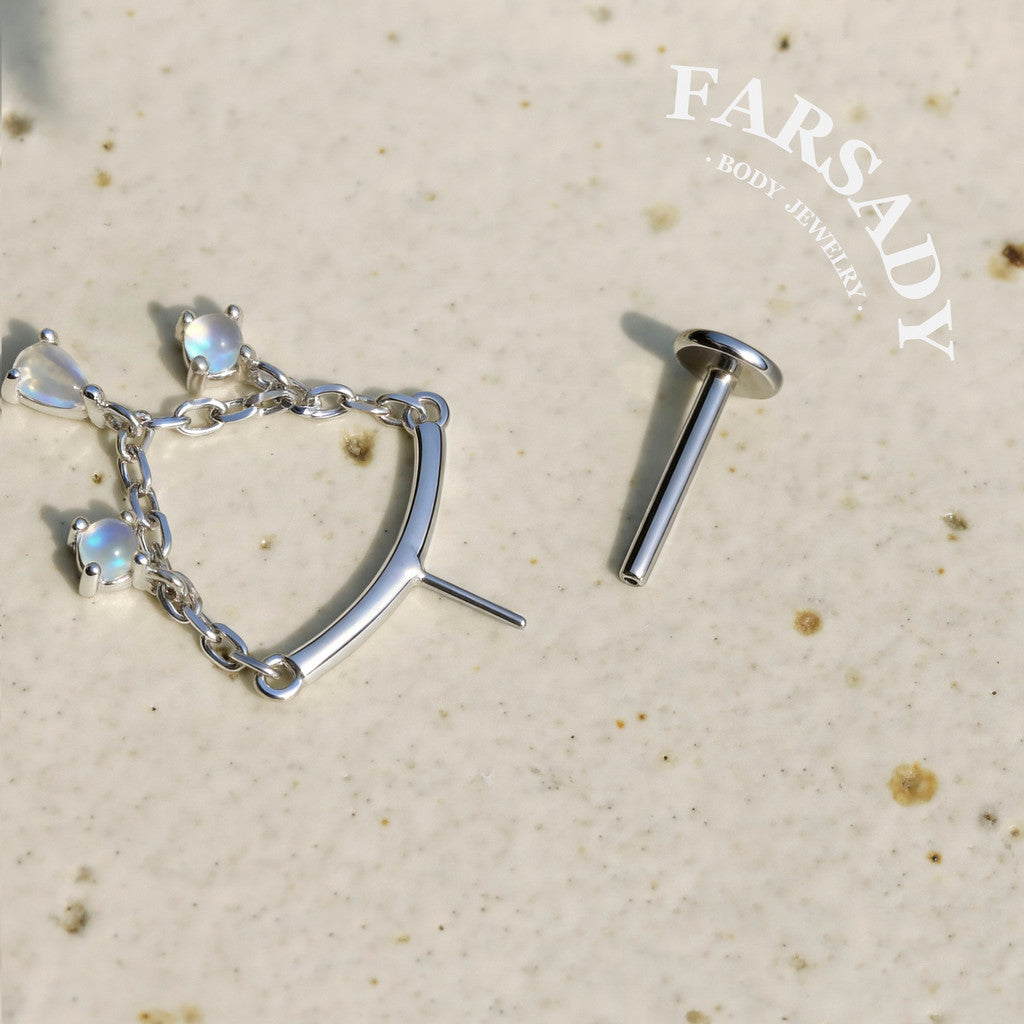 Teardrop Moonstone - 925 Silver Threadless Stud / Fits Vertical Helix Hidden Rook Earring