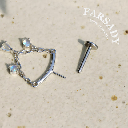 Teardrop Moonstone - 925 Silver Threadless Stud / Fits Vertical Helix Hidden Rook Earring