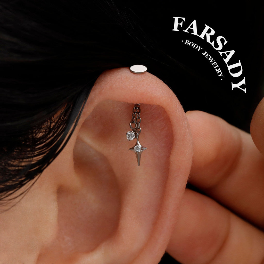 Stellar Tassel - F136 Titanium Threadless Stud / Fits Vertical Helix Hidden Rook Cartilage Tragus Lobe Earring
