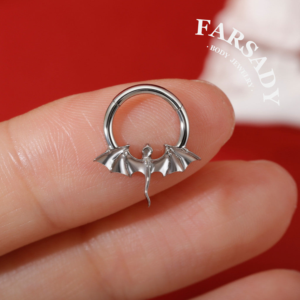 16G Titanium Romantasy Dragon Septum Nose Ring/ Implant Grade Titanium Daith Piercing Jewelry/ 16G Helix Tragus Conch Cartilage Hoop Earring