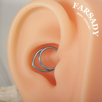 16G Titanium Stacked Septum Ring / Double Septum Clicker / Layered Septum Piercing / Silvery Hinged Septum Hoop / Double Septum Body Jewelry