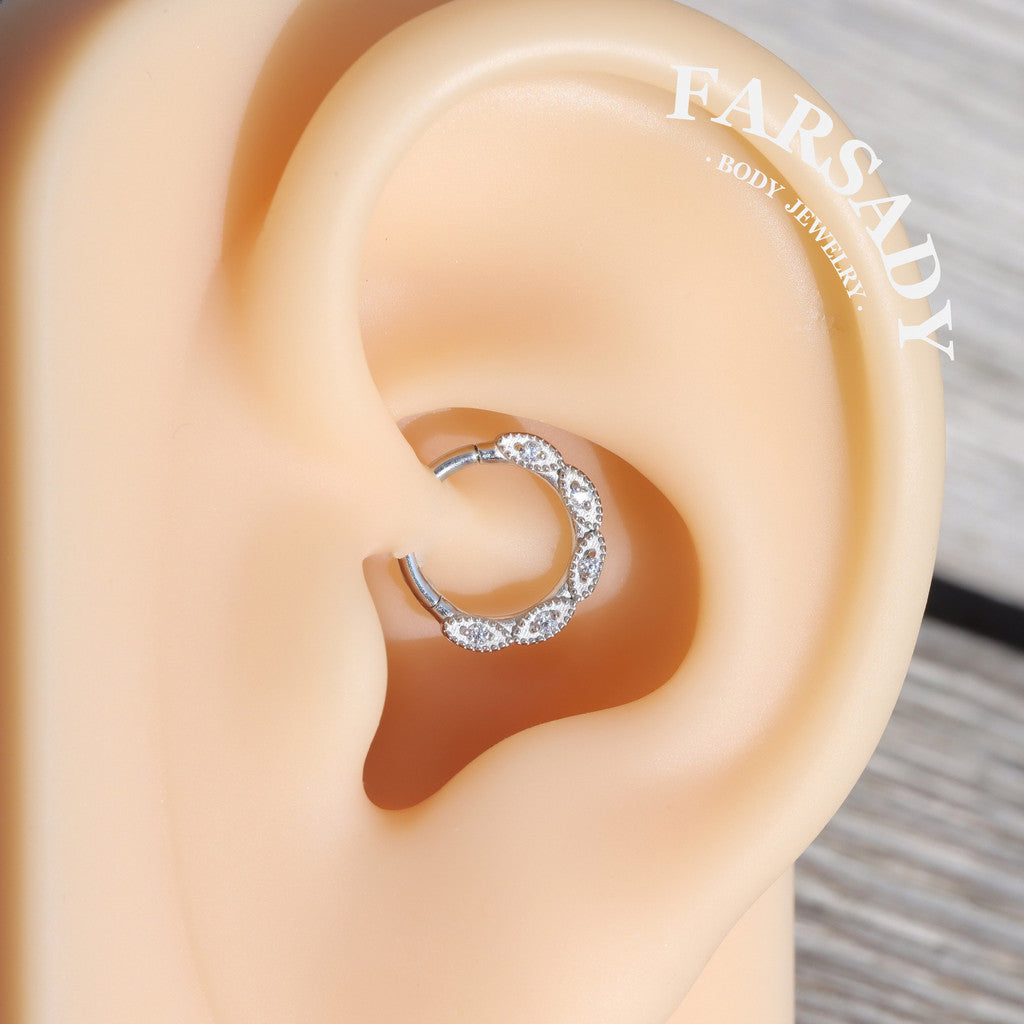 16G Flower Septum Ring Hinged CZ Nose Piercing Hoop Daith Helix Earring Daily Wear Body Jewelry Gift Packaged Perfect Gift for Her