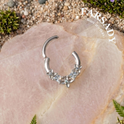 316L Flower Septum Clicker, White CZ Septum Nose Ring, 16G 8mm Daith Hoop Earring, Gold Septum Ring, Silver Helix/ Conch/ Tragus Ring