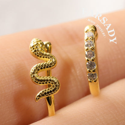 Golden Serpent Coil - 925 Silver Fake Nose Ring / Fit Non-Pierced Nose Ring