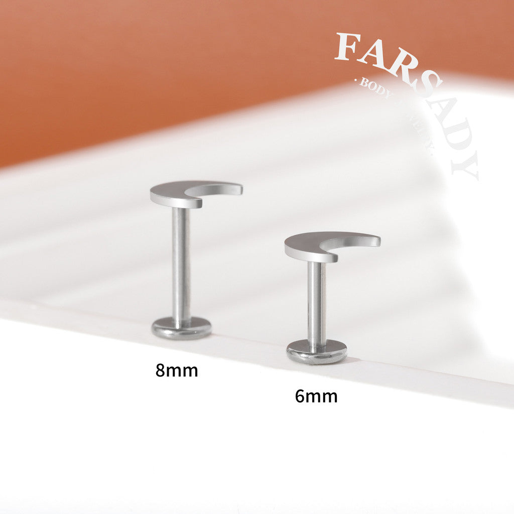 Crescent Hush - F136 Titanium Internally Threaded Stud / Fits Cartilage Helix Tragus Lobe Nostril Piercing