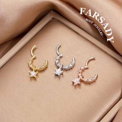 Star Chain - CZ Dangle Hinged Clicker Hoop / Fits 16G Septum Ring Helix Conch Cartilage Earring